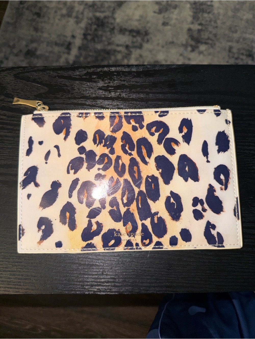 kate spade Leopard Print Cosmetic Pouch in Black and Tan